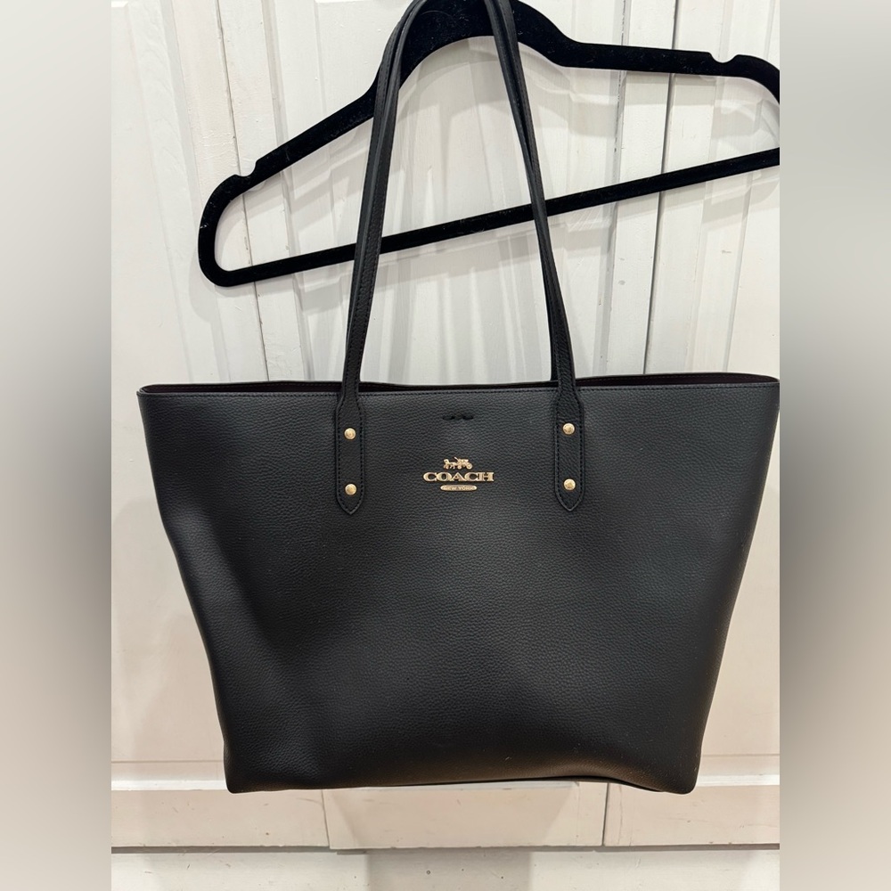 Coach City Tote in Black with Gold Accents